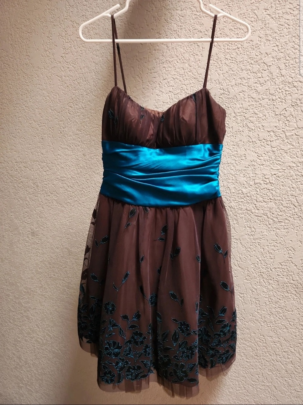 Fairy core Y2K Brown & Teal Spaghetti-Strap homecoming dress prom party 7/8